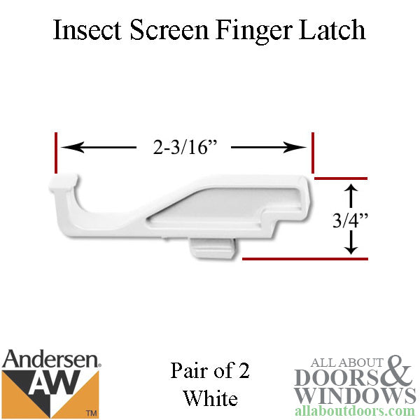 Andersen 200 Series Tilt-Wash Insect Screen Finger Latch - White - Andersen 200 Series Tilt-Wash Insect Screen Finger Latch - White