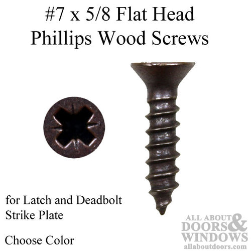 Screw  # 7 x 5/8 Flat Head Phillips Wood for Latch and Deadbolt Strike Plate - Choose Color - Screw  # 7 x 5/8 Flat Head Phillips Wood for Latch and Deadbolt Strike Plate - Choose Color