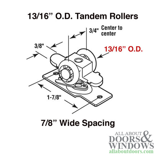 Closet Door Tandem Roller Assembly with Bracket 0.8125 Inch Wheel Diameter - Closet Door Tandem Roller Assembly with Bracket 0.8125 Inch Wheel Diameter