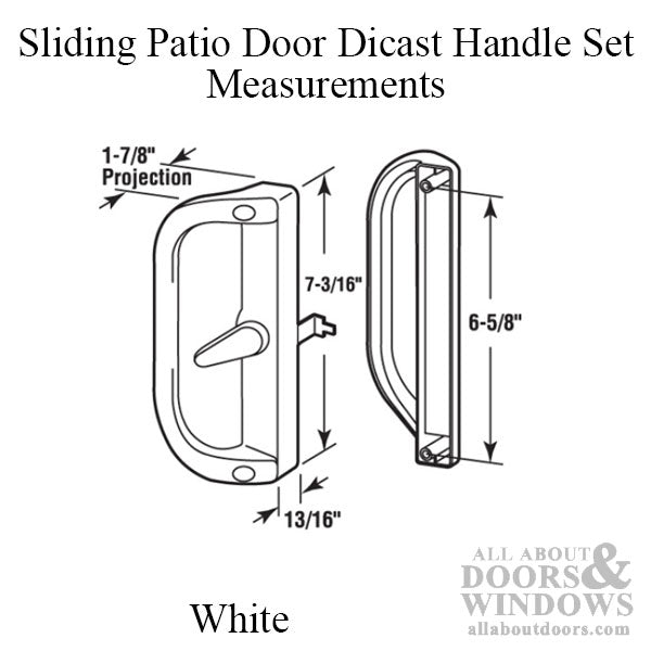Sliding Patio Door Handle Set 6-5/8 Inch Hole Center, Die-cast, White - Sliding Patio Door Handle Set 6-5/8 Inch Hole Center, Die-cast, White