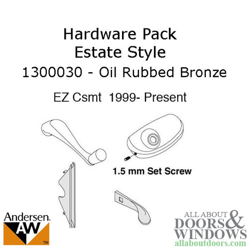 Andersen Window Hardware Pack, EZ Casement, Estate Style - Oil Rubbed Bronze - Andersen Window Hardware Pack, EZ Casement, Estate Style - Oil Rubbed Bronze