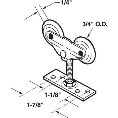 2 Wheel, 3/4 inch Dia., Top Mount Closet Door Roller - 2 Wheel, 3/4 inch Dia., Top Mount Closet Door Roller