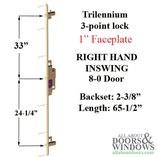 Trilennium 3000 Series Multipoint Lock for 8 Foot Doors Right Hand Inswing - Trilennium 3000 Series Multipoint Lock for 8 Foot Doors Right Hand Inswing