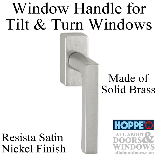 Dallas Handle for Tilt & Turn Windows - Solid Brass - Resista Satin Nickel - Dallas Handle for Tilt & Turn Windows - Solid Brass - Resista Satin Nickel