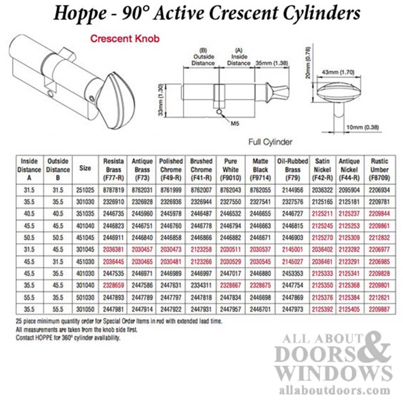 35.5 / 35.5 Active Keyed HOPPE Non-Logo 90 Keyed Cylinder Lock - Brass, Choose Finish - 35.5 / 35.5 Active Keyed HOPPE Non-Logo 90 Keyed Cylinder Lock - Brass, Choose Finish