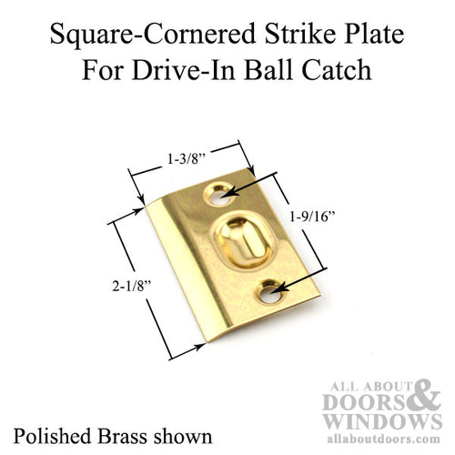 Square-Cornered Strike Plate For Drive-In Ball Catch - Polished Brass - Square-Cornered Strike Plate For Drive-In Ball Catch - Polished Brass