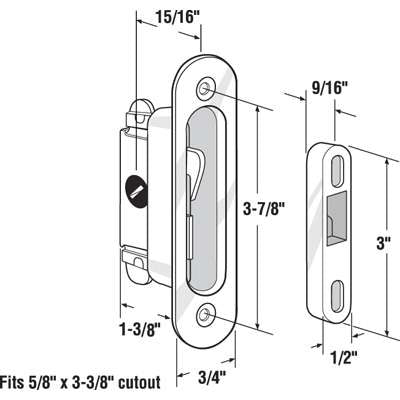 Mortise Lock and Keeper - Sliding Patio Door, 45 Degree Keyway Aluminum/Steel - Mortise Lock and Keeper - Sliding Patio Door, 45 Degree Keyway Aluminum/Steel