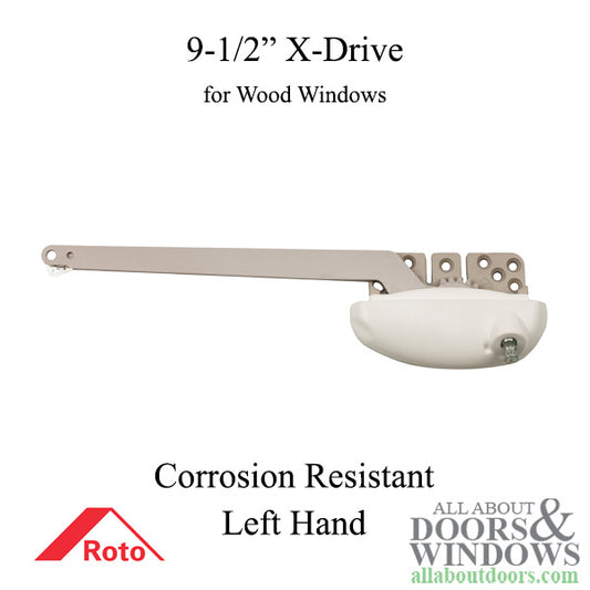 Roto X-Drive 9-1/2" Single Arm, Left Hand Notched for Wood Windows