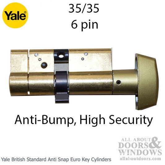 35/35 Euro Profile Cylinder, Anti-Bump, High Security, Yale Key - Satin Brass