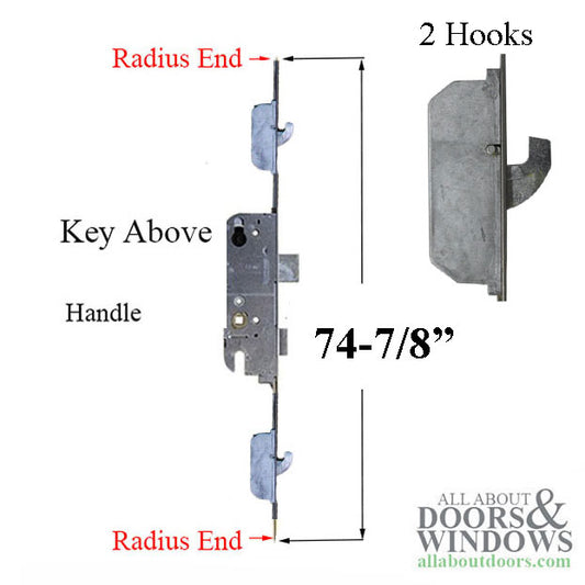 16mm Secury SH2 Rhino  with radius ends and anti-slam device for latch, 45/92, 8'-0" doors