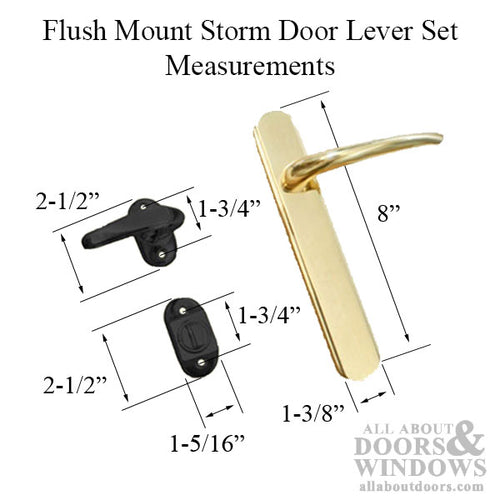 4 Post Flush Mount Storm Door Lever Set, 1 inch Door - Polished Brass Exterior, Black Interior - 4 Post Flush Mount Storm Door Lever Set, 1 inch Door - Polished Brass Exterior, Black Interior