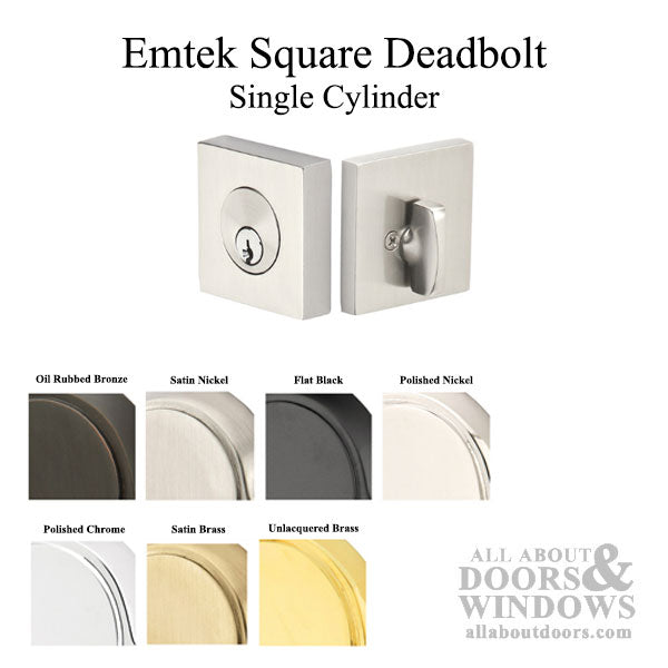 Emtek Brass Deadbolt with Square Face Plate - Choose Options - Emtek Brass Deadbolt with Square Face Plate - Choose Options