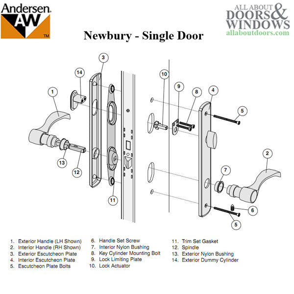 Hardware Kit, Single Door, Old Style Newbury, Active Door - Antique Brass - Hardware Kit, Single Door, Old Style Newbury, Active Door - Antique Brass