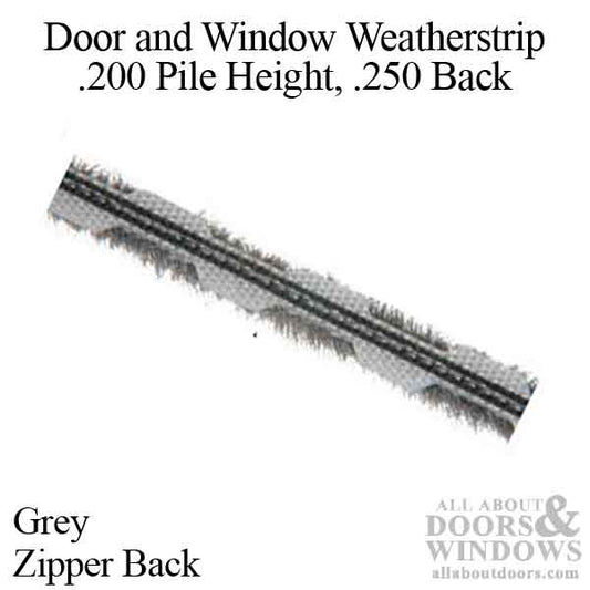 Weatherstrip .250" Backing  x .200" Pile height - Gray