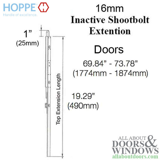 16mm Inactive Top Extension, 25mm Shootbolt Throw, 19.29" Length