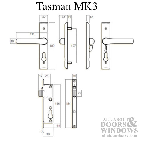 Whitco Tasman MK3 Escape Mortise Lock without Cylinder for Hinged Security Doors - Whitco Tasman MK3 Escape Mortise Lock without Cylinder for Hinged Security Doors