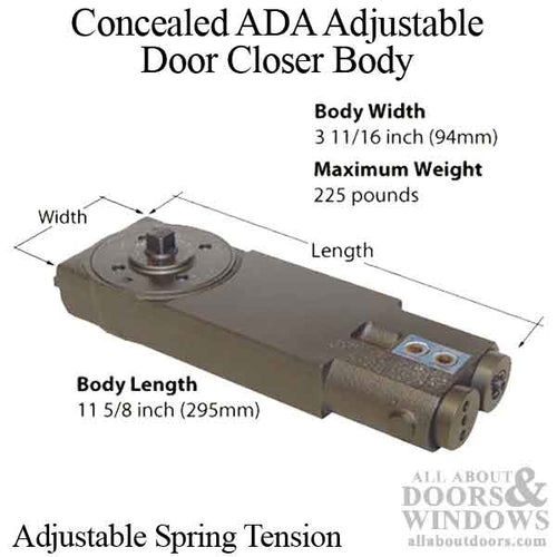 Compact Overhead Concealed ADA Adjustable Door Closer Body  TC7000 - Compact Overhead Concealed ADA Adjustable Door Closer Body  TC7000