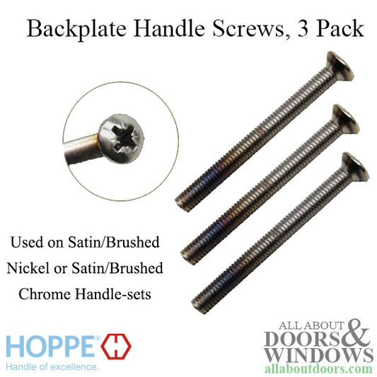 Handle Screws, 3 pack - 1-3/4 inch thick Door, M5 x 50mm - Satin/Brushed Nickel or Chrome