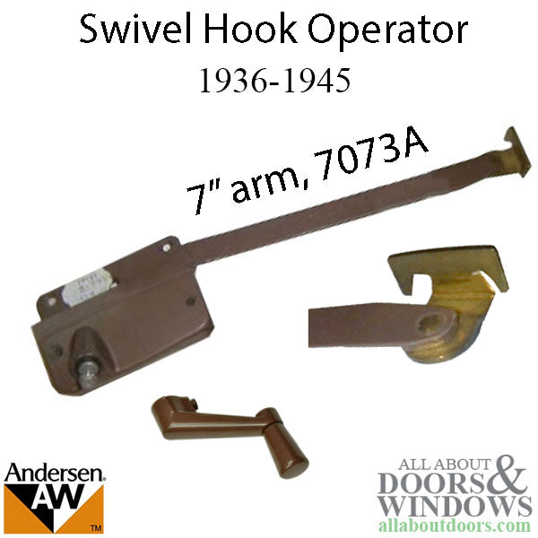 Andersen Primed Casement Operator Only w/ Brass Swivel Hook, Right Hand (1936-45) - Andersen Primed Casement Operator Only w/ Brass Swivel Hook, Right Hand (1936-45)