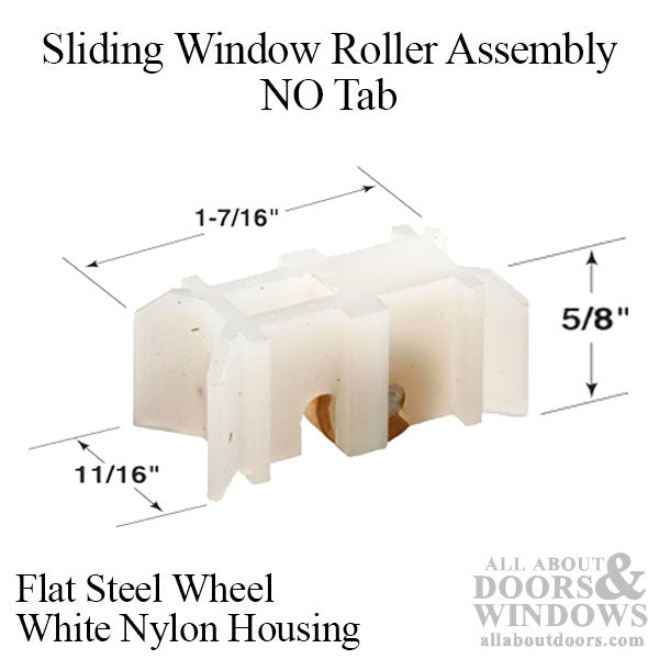 Sliding Window Roller Assembly, Flat Steel Wheel, Nylon Housing, NO Tab - White - Sliding Window Roller Assembly, Flat Steel Wheel, Nylon Housing, NO Tab - White