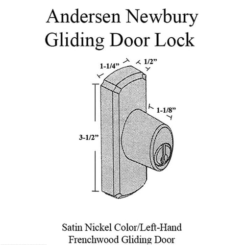 Andersen Gliding Door Lock - Newbury Outside Keylock with Housing - Schlage Keyway - Satin Nickel Finish - Left-Handed - Andersen Gliding Door Lock - Newbury Outside Keylock with Housing - Schlage Keyway - Satin Nickel Finish - Left-Handed