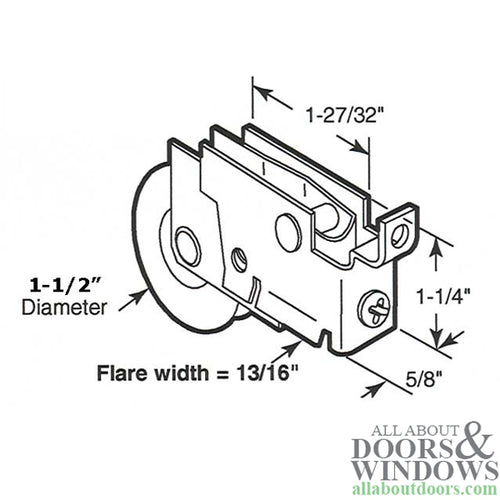 Sliding Door Roller Assembly with 1.5 Inch Nylon Ball Bearing - Sliding Door Roller Assembly with 1.5 Inch Nylon Ball Bearing