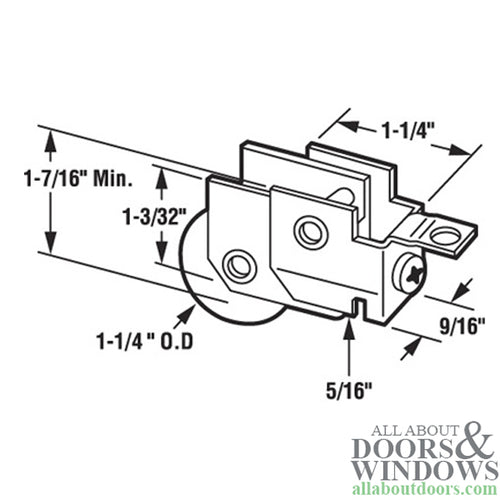 Sliding Patio Door Roller Assembly with Adjustable Steel B Tab Housing 1.25 Inch Steel Ball Bearing Wheel Diameter - Sliding Patio Door Roller Assembly with Adjustable Steel B Tab Housing 1.25 Inch Steel Ball Bearing Wheel Diameter