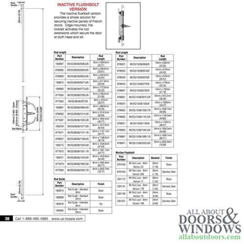 Inactive Flushbolt Rod, 26mm Backset, Flip Lever - Stainless - Inactive Flushbolt Rod, 26mm Backset, Flip Lever - Stainless