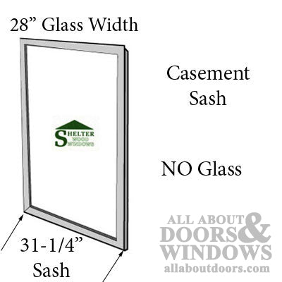 28" Width: Shelter white clad  wood casement sash Stiles & Rails, 28 Series - NO glass