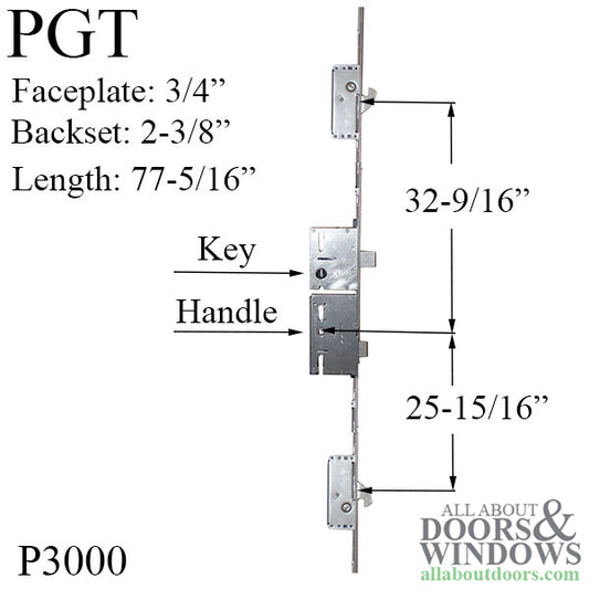 20mm  P3000 Multipoint lock w/ Hooks, 60/92 Custom Sized for PGT