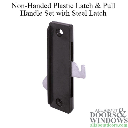 Non-Handed Plastic Latch & Pull Handle Set with Steel Latch for Sliding Screen Door - Black