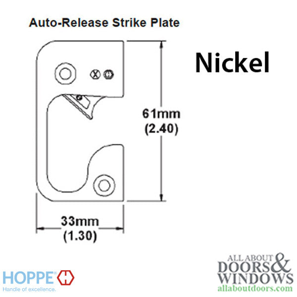 Strike Plate, RA6133, Auto-Release 1.30 x 2.40 - Nickel. - Strike Plate, RA6133, Auto-Release 1.30 x 2.40 - Nickel.