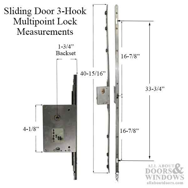 Sentinel Multipoint Sliding Door Lock 3 hooks - 45 mm - Stainless Steel - Sentinel Multipoint Sliding Door Lock 3 hooks - 45 mm - Stainless Steel