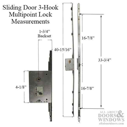 Sentinel Multipoint Sliding Door Lock 3 hooks - 45 mm - Stainless Steel - Sentinel Multipoint Sliding Door Lock 3 hooks - 45 mm - Stainless Steel