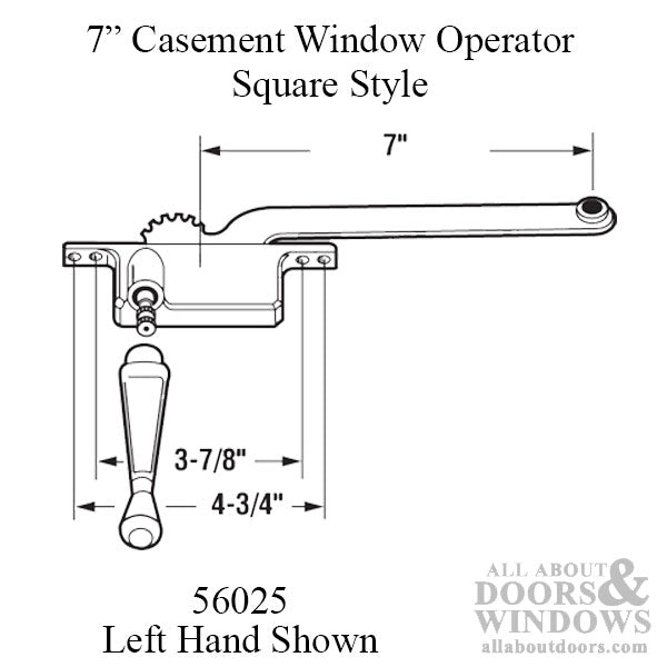 Casement Window Operator, 7'' arm, Left Hand, Square Body, Steel Casement - Choose Color - Casement Window Operator, 7'' arm, Left Hand, Square Body, Steel Casement - Choose Color