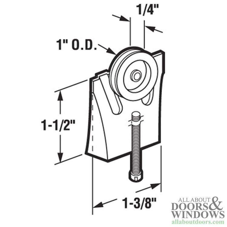 Discontinued - Top Hung Roller Assembly with 1 Inch Steel Wheel for Sliding Screen Door - Discontinued - Top Hung Roller Assembly with 1 Inch Steel Wheel for Sliding Screen Door