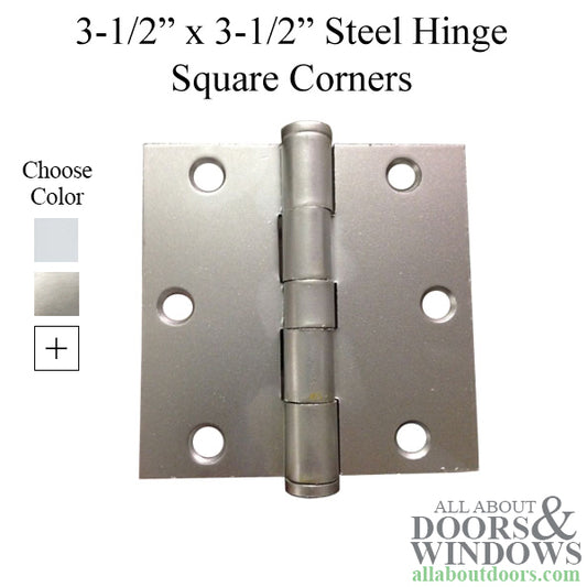 3.5 x 3.5 inch, Square Corners, Steel Hinges, Pair, Choose Color