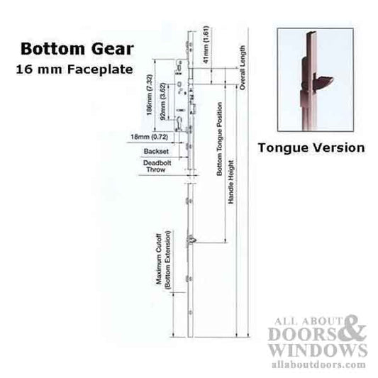 16mm Auto Tongue Gear, 45/92, Tongue @ 29.65", 1" D/B
