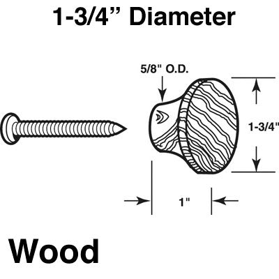 Pull Handle, Wood 1-3/4 inch Bi-Fold Door Knob - Sold in Pairs - Pull Handle, Wood 1-3/4 inch Bi-Fold Door Knob - Sold in Pairs