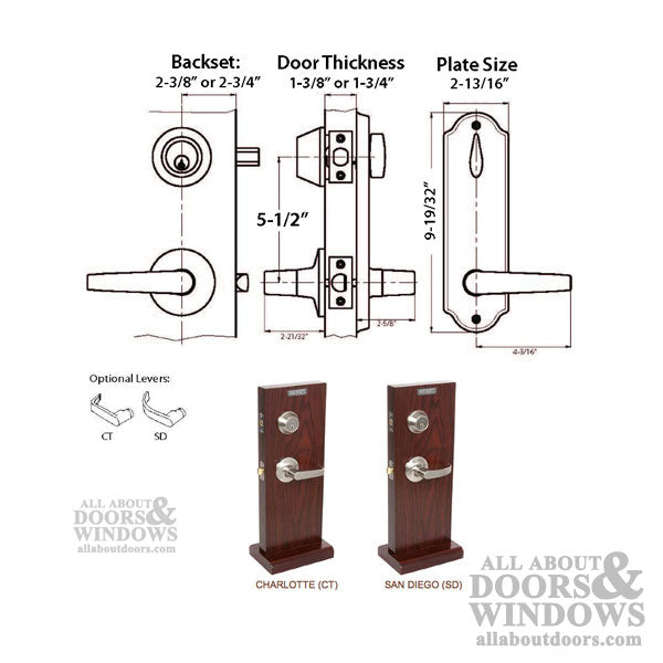 Interconnected Lock, 5-1/2 Centers, Grade 2 Keyed CT Lever, Right Hand  - Satin Nickel - Interconnected Lock, 5-1/2 Centers, Grade 2 Keyed CT Lever, Right Hand  - Satin Nickel