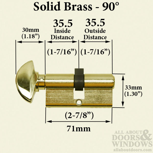 35.5/35.5 Active Keyed HOPPE Non-Logo 90° Profile Cylinder Lock - Brass, Choose Finish - 35.5/35.5 Active Keyed HOPPE Non-Logo 90° Profile Cylinder Lock - Brass, Choose Finish