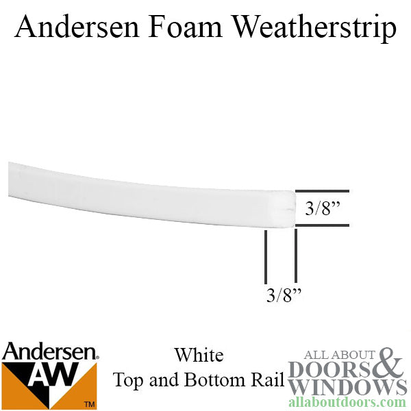Andersen Weatherstrip, Narroline, Top and Bottom Rail Foam - White - Andersen Weatherstrip, Narroline, Top and Bottom Rail Foam - White