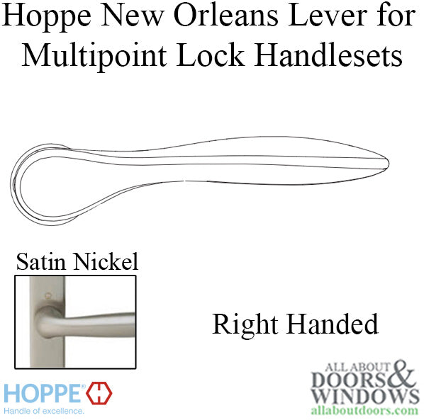 New Orleans Lever Handle for Right Handed Multipoint Lock Handlesets - Satin Nickel - New Orleans Lever Handle for Right Handed Multipoint Lock Handlesets - Satin Nickel