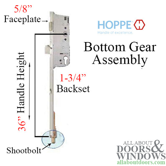 16 mm Manual Shootbolt Gear, Hoppe 45/92mm, 36 Inch Handle Height - SS