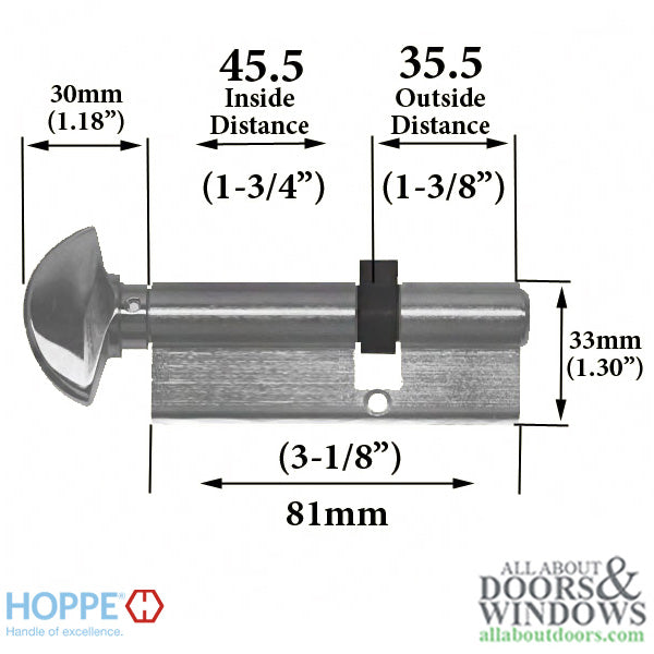 45.5/35.5 New Style HOPPE Non-Logo Active 90 Keyed Profile Cylinder Lock - 45.5/35.5 New Style HOPPE Non-Logo Active 90 Keyed Profile Cylinder Lock