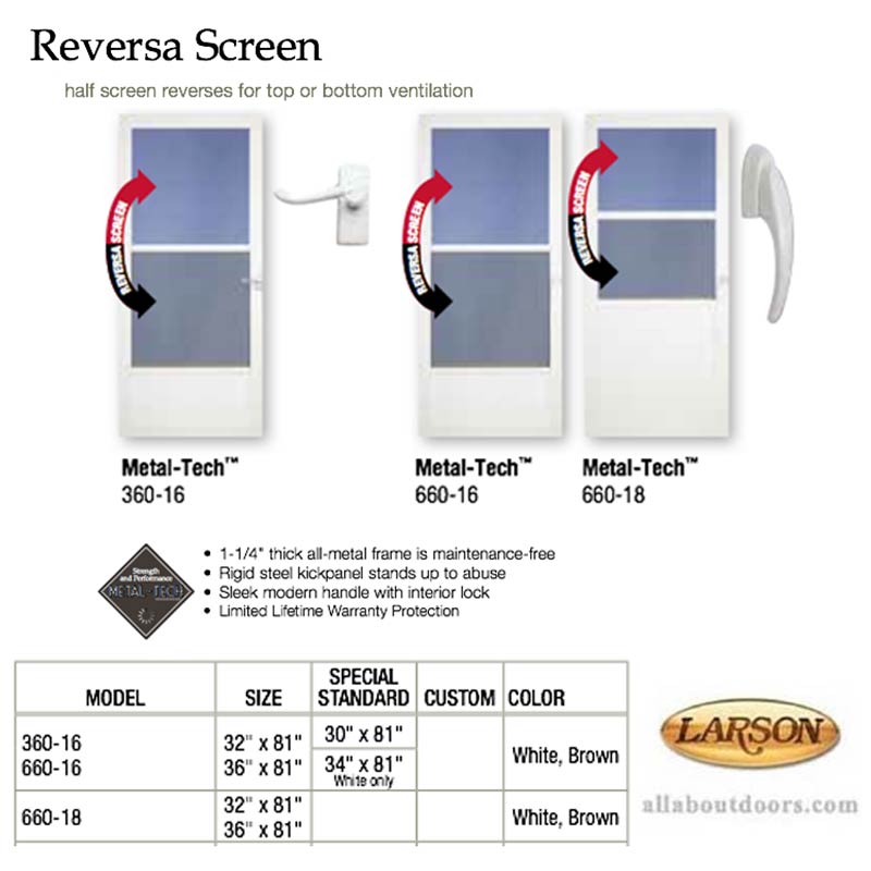 Larson Classic-View Metal-Tech Reversa Screen Storm Door- Lift Handle - Larson Classic-View Metal-Tech Reversa Screen Storm Door- Lift Handle