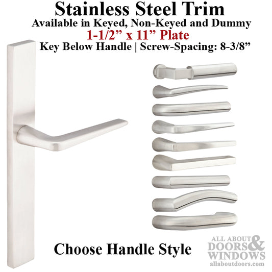 Multipoint Trim, 1-1/2 x 11 inch, American Cylinder Stainless Steel Handleset, Choose Options