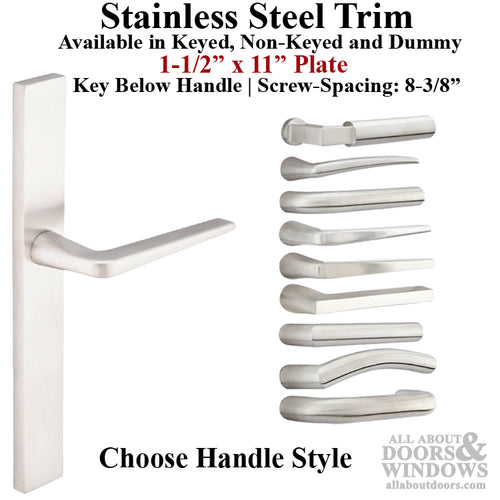 Multipoint Trim, 1-1/2 x 11 inch, American Cylinder Stainless Steel Handleset, Choose Options - Multipoint Trim, 1-1/2 x 11 inch, American Cylinder Stainless Steel Handleset, Choose Options