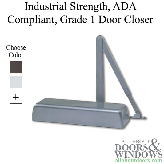 Grade 1 Industrial Strength Door Closer w/ Regular Arm, Adjustable Spring Size 1-6, Choose Color