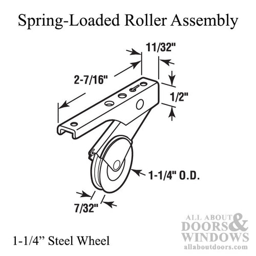 Spring-Loaded Roller Assembly with 1-1/4 Inch Steel Wheel for Sliding Screen Door - Spring-Loaded Roller Assembly with 1-1/4 Inch Steel Wheel for Sliding Screen Door